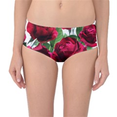 Roses Flowers Red Romantic Garden Mid-waist Bikini Bottoms by Pakrebo