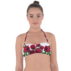 Roses Flowers Red Romantic Garden Halter Bandeau Bikini Top by Pakrebo