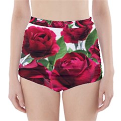 Roses Flowers Red Romantic Garden High-waisted Bikini Bottoms by Pakrebo