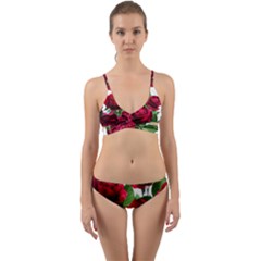 Roses Flowers Red Romantic Garden Wrap Around Bikini Set by Pakrebo