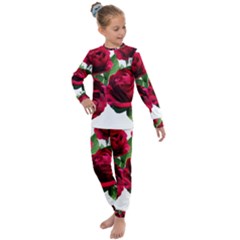 Roses Flowers Red Romantic Garden Kids  Long Sleeve Set  by Pakrebo