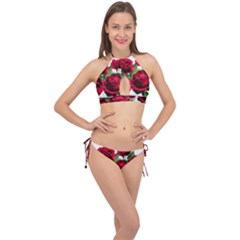 Roses Flowers Red Romantic Garden Cross Front Halter Bikini Set by Pakrebo