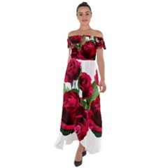 Roses Flowers Red Romantic Garden Off Shoulder Open Front Chiffon Dress