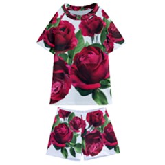 Roses Flowers Red Romantic Garden Kids  Swim Tee And Shorts Set by Pakrebo