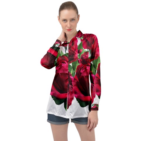 Roses Flowers Red Romantic Garden Long Sleeve Satin Shirt by Pakrebo