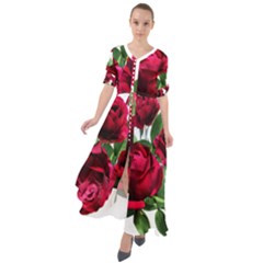 Roses Flowers Red Romantic Garden Waist Tie Boho Maxi Dress by Pakrebo