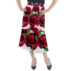 Roses Flowers Red Romantic Garden Midi Mermaid Skirt