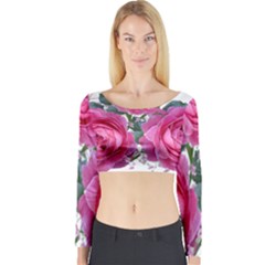 Roses Gypsophila Flowers Fragrant Long Sleeve Crop Top by Pakrebo