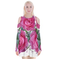 Roses Gypsophila Flowers Fragrant Velvet Long Sleeve Shoulder Cutout Dress by Pakrebo