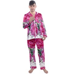 Roses Gypsophila Flowers Fragrant Men s Satin Pajamas Long Pants Set by Pakrebo