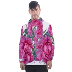 Roses Gypsophila Flowers Fragrant Men s Front Pocket Pullover Windbreaker