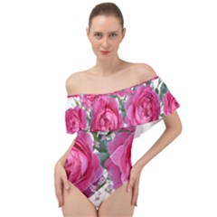 Roses Gypsophila Flowers Fragrant Off Shoulder Velour Bodysuit 