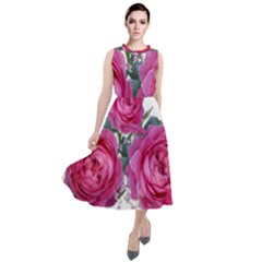 Roses Gypsophila Flowers Fragrant Round Neck Boho Dress by Pakrebo