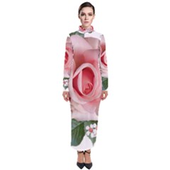 Roses Flowers Wax Flowers Turtleneck Maxi Dress by Pakrebo