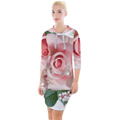 Roses Flowers Wax Flowers Quarter Sleeve Hood Bodycon Dress