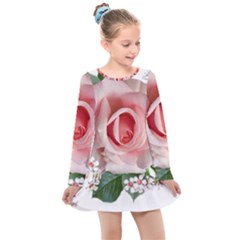 Roses Flowers Wax Flowers Kids  Long Sleeve Dress by Pakrebo