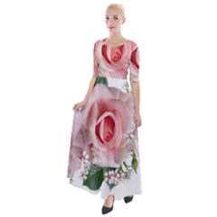 Roses Flowers Wax Flowers Half Sleeves Maxi Dress