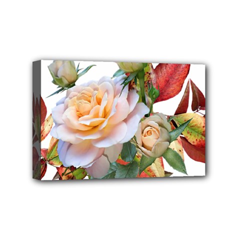 Autumn Leaves Roses Flowers Garden Mini Canvas 6  X 4  (stretched) by Pakrebo