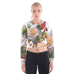 Autumn Leaves Roses Flowers Garden Cropped Sweatshirt