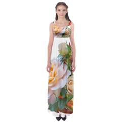 Autumn Leaves Roses Flowers Garden Empire Waist Maxi Dress by Pakrebo