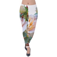 Autumn Leaves Roses Flowers Garden Velvet Leggings