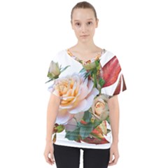 Autumn Leaves Roses Flowers Garden V-neck Dolman Drape Top by Pakrebo