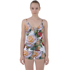 Autumn Leaves Roses Flowers Garden Tie Front Two Piece Tankini by Pakrebo