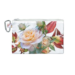 Autumn Leaves Roses Flowers Garden Canvas Cosmetic Bag (medium) by Pakrebo