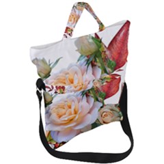 Autumn Leaves Roses Flowers Garden Fold Over Handle Tote Bag by Pakrebo