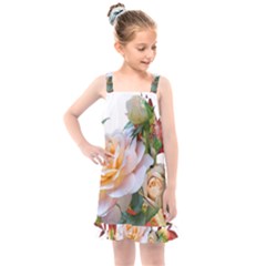 Autumn Leaves Roses Flowers Garden Kids  Overall Dress by Pakrebo