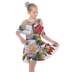 Autumn Leaves Roses Flowers Garden Kids  Shoulder Cutout Chiffon Dress by Pakrebo