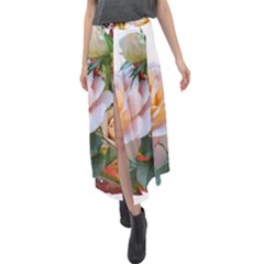 Autumn Leaves Roses Flowers Garden Velour Split Maxi Skirt