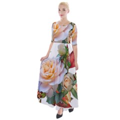 Autumn Leaves Roses Flowers Garden Half Sleeves Maxi Dress by Pakrebo