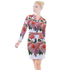 Roses Flowers Arrangement Perfume Button Long Sleeve Dress by Pakrebo