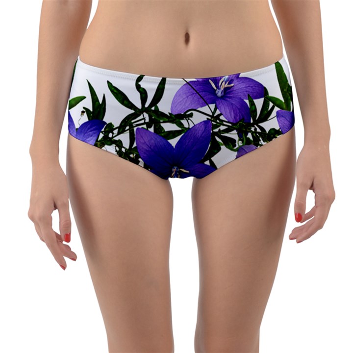 Flowers Blue Campanula Arrangement Reversible Mid-Waist Bikini Bottoms