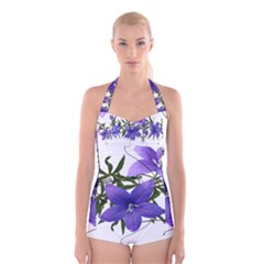 Flowers Blue Campanula Arrangement Boyleg Halter Swimsuit  by Pakrebo