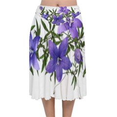 Flowers Blue Campanula Arrangement Velvet Flared Midi Skirt