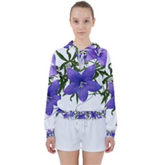 Flowers Blue Campanula Arrangement Women s Tie Up Sweat