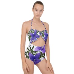 Flowers Blue Campanula Arrangement Scallop Top Cut Out Swimsuit by Pakrebo