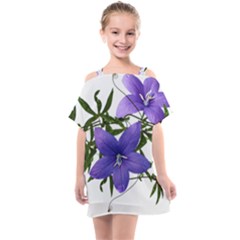 Flowers Blue Campanula Arrangement Kids  One Piece Chiffon Dress