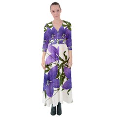 Flowers Blue Campanula Arrangement Button Up Maxi Dress