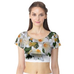 Lilies Belladonna White Flowers Short Sleeve Crop Top