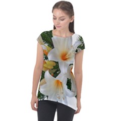 Lilies Belladonna White Flowers Cap Sleeve High Low Top