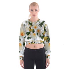 Lilies Belladonna White Flowers Cropped Sweatshirt