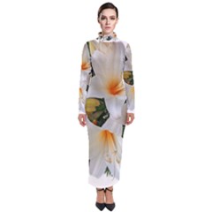 Lilies Belladonna White Flowers Turtleneck Maxi Dress