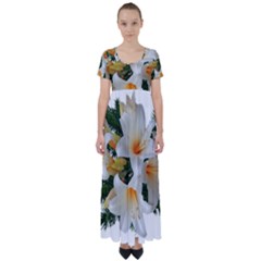 Lilies Belladonna White Flowers High Waist Short Sleeve Maxi Dress