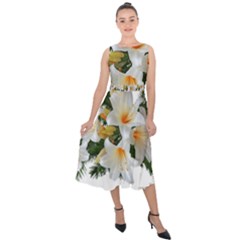 Lilies Belladonna White Flowers Midi Tie-back Chiffon Dress by Pakrebo