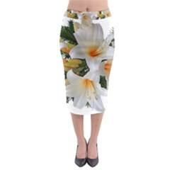 Lilies Belladonna White Flowers Midi Pencil Skirt