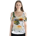 Lilies Belladonna White Flowers Butterfly Sleeve Cutout Tee  View1