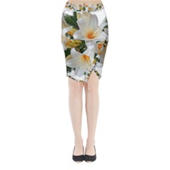 Lilies Belladonna White Flowers Midi Wrap Pencil Skirt